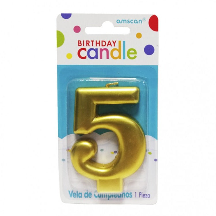NUMERAL # 5 METALLIC GOLD MOULDED CANDLE