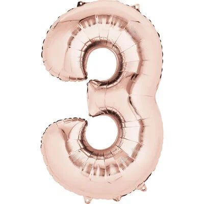 34 inch NUMBER 3 ROSE GOLD SUPERSHAPE BALLOON