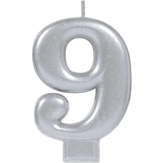 #9 SILVER NUMERAL METALLIC CANDLE