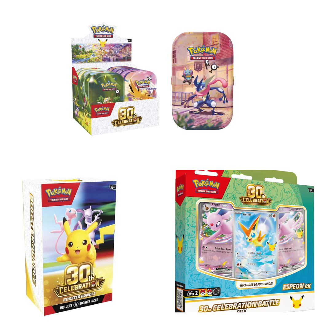 PRE ORDER : 30th Battle Deck Espeon or Umbreon + 30th Mini Tin + 30th Booster Bundle