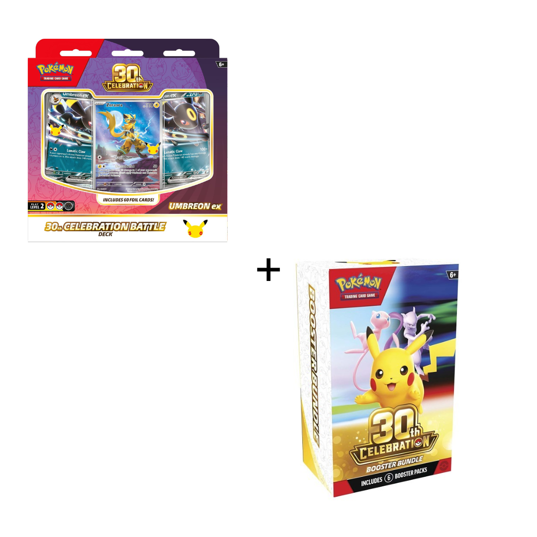 PRE ORDER : 30th Booster Bundle + 30th Celebration Battle Deck Umbreon or Espeon