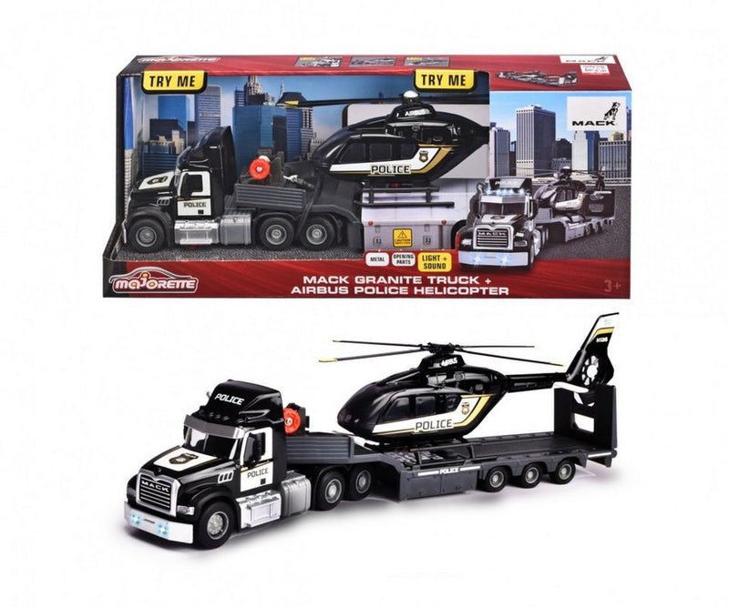 Majorette Police Mack Truck With Helicopter