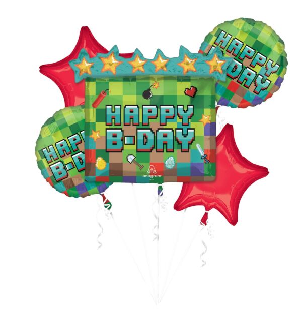 P75 BOUQUET PIXEL PARTY HAPPY B-DAY FOIL BALLOON