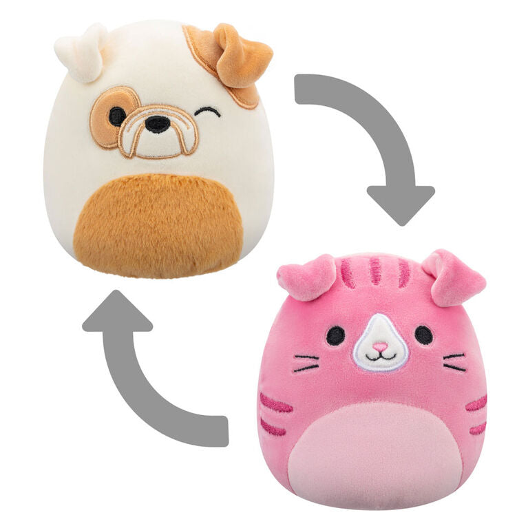 Squishmallows 5" Flip-A-Mallows - Geraldine/Brock - Pink Scottish Fold Cat/White And Tan Bulldog