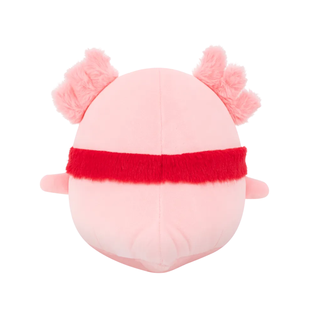 Medium Plush Squishmallows 12” - Archie - Dark Pink Axolotl W/White Belly And Red Fuzzy Scarf)