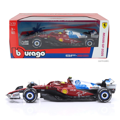 Bburago F1 - 1:18 Diecast - Ferrari Sf- 25 (Miami Gp) Formula (W Helmet & Stand)