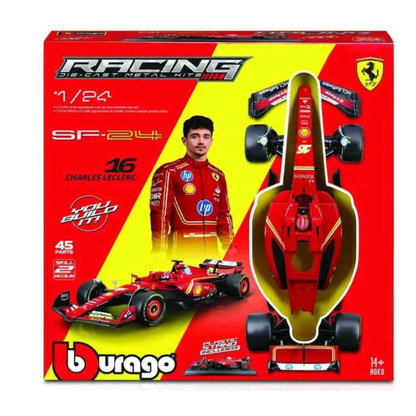 Bburago F1 - 1:24 Diecast - Ferrari Sf- 24 Formula Model Kit (W Helmet & Stand)