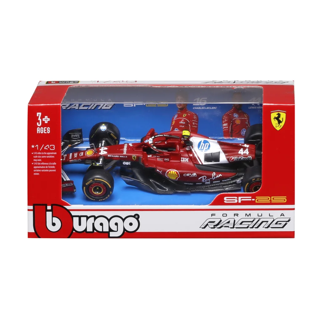 Bburago F1 - 1:43 Diecast - Ferrari Sf25 Miami Gp - Formula (W/O Helmet & Plastic Stand) -Lewis Hamilton