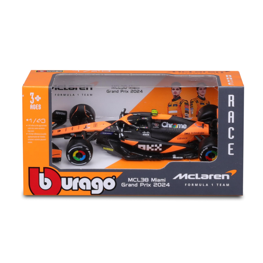 Bburago F1 - 1:43 Diecast - Mclaren Mcl38 Miami Gp 2024 Formula (W/O Helmet & Plastic Stand)