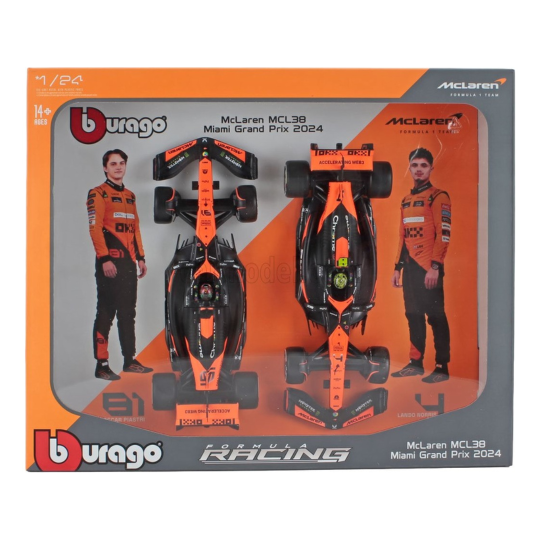 Bburago F1 - 1:43 Diecast - Mclaren Mcl38 (2024) Formula (W/O Helmet & Plastic Stand) - 2Pk Vertical