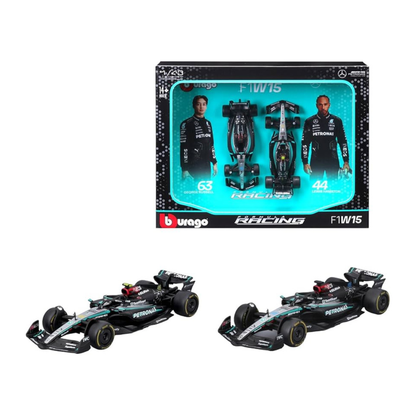 Bburago F1 - 1:43 Diecast - Mercedez Amg Petronas W15 Team (2024) Formula (W/O Helmet & Plastic Stand - 2Pk Vertical