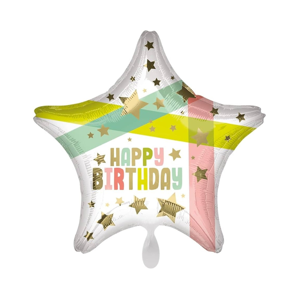 Birthday Gold Stars & Colors Foil Balloon - 19 Inch