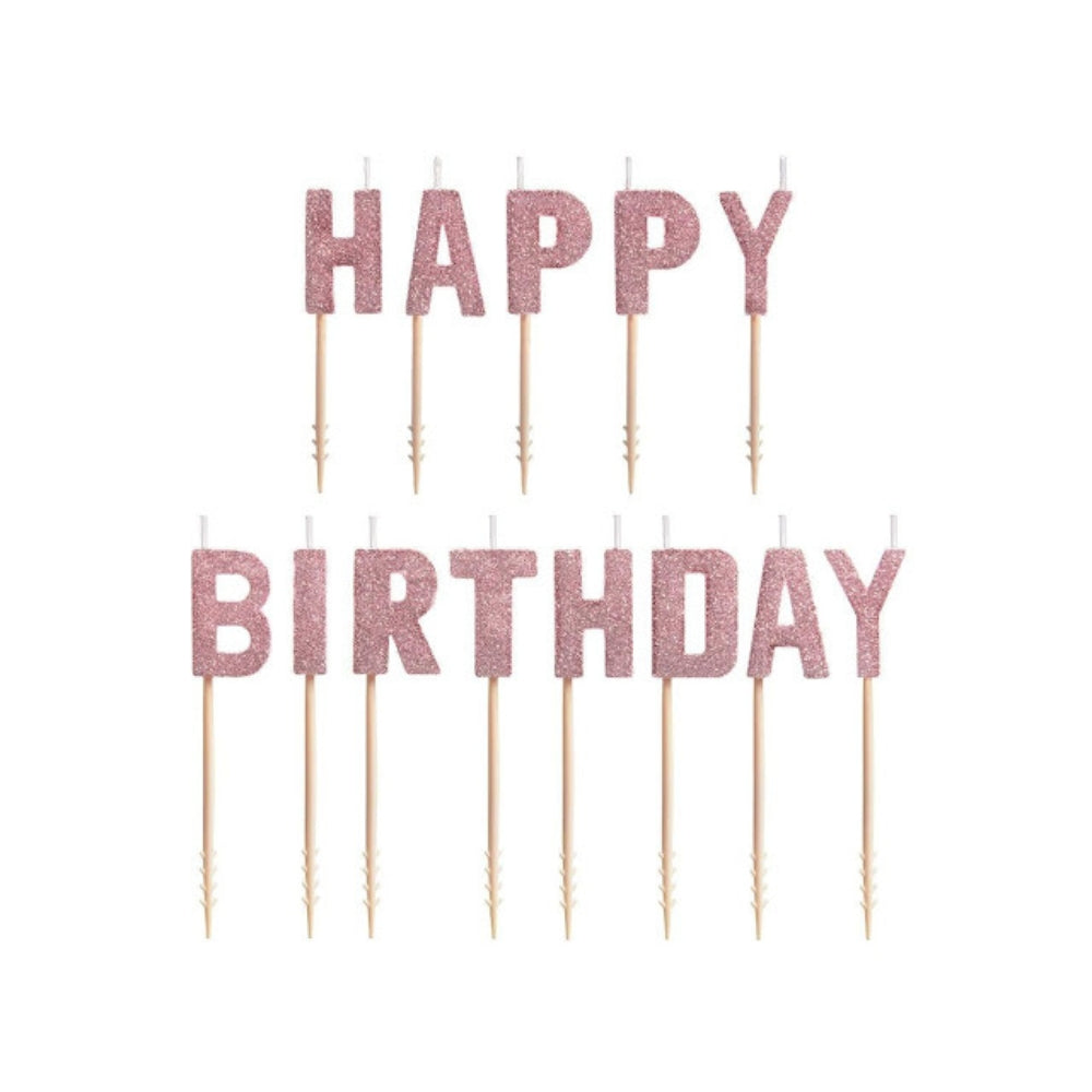 Blush Birthday Glitter Pick Candles - 3 Inch - 1