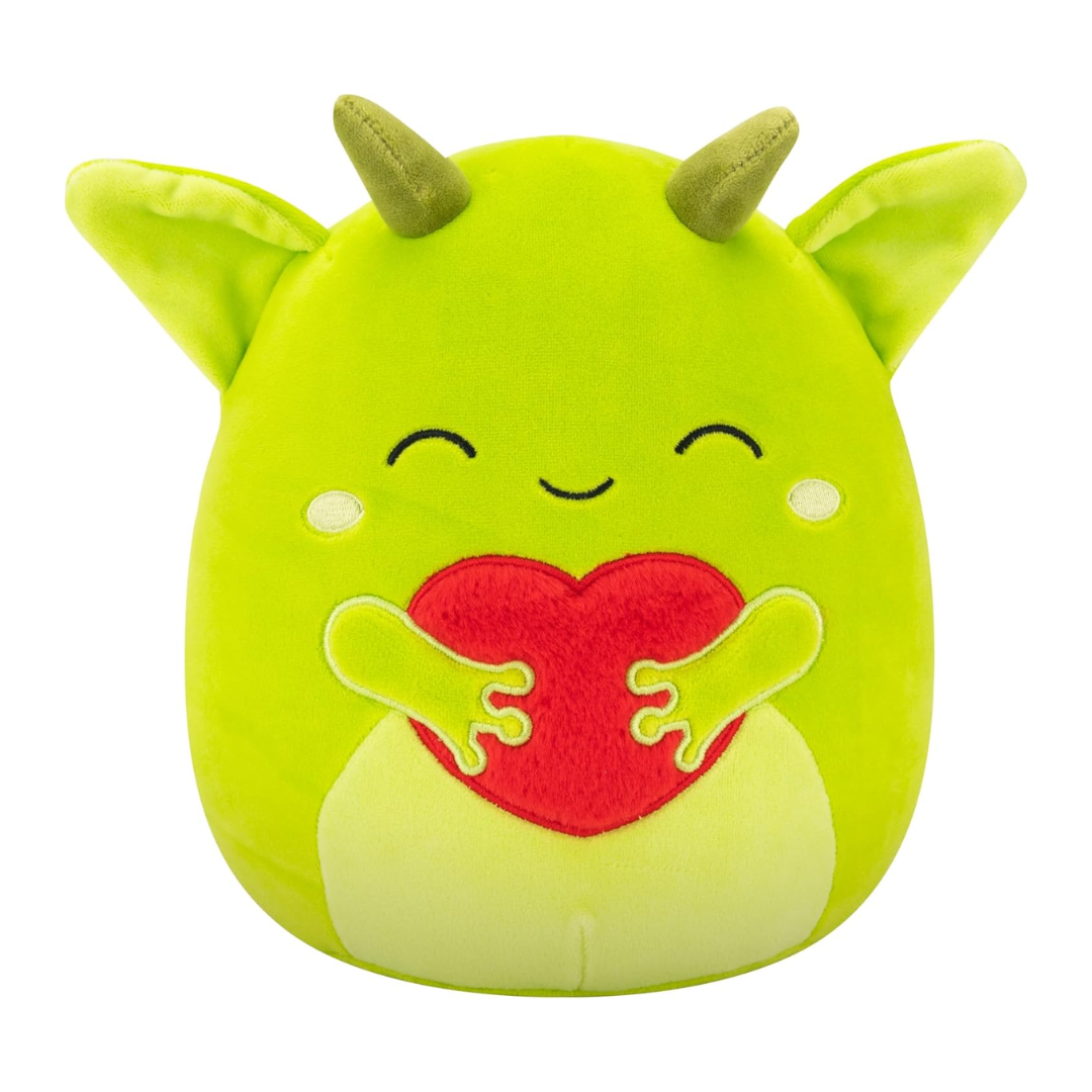Medium Plush Squishmallows 12” -(Fitzy - Green Goblin W/Closed Eyes Holding Fuzzy Heart)
