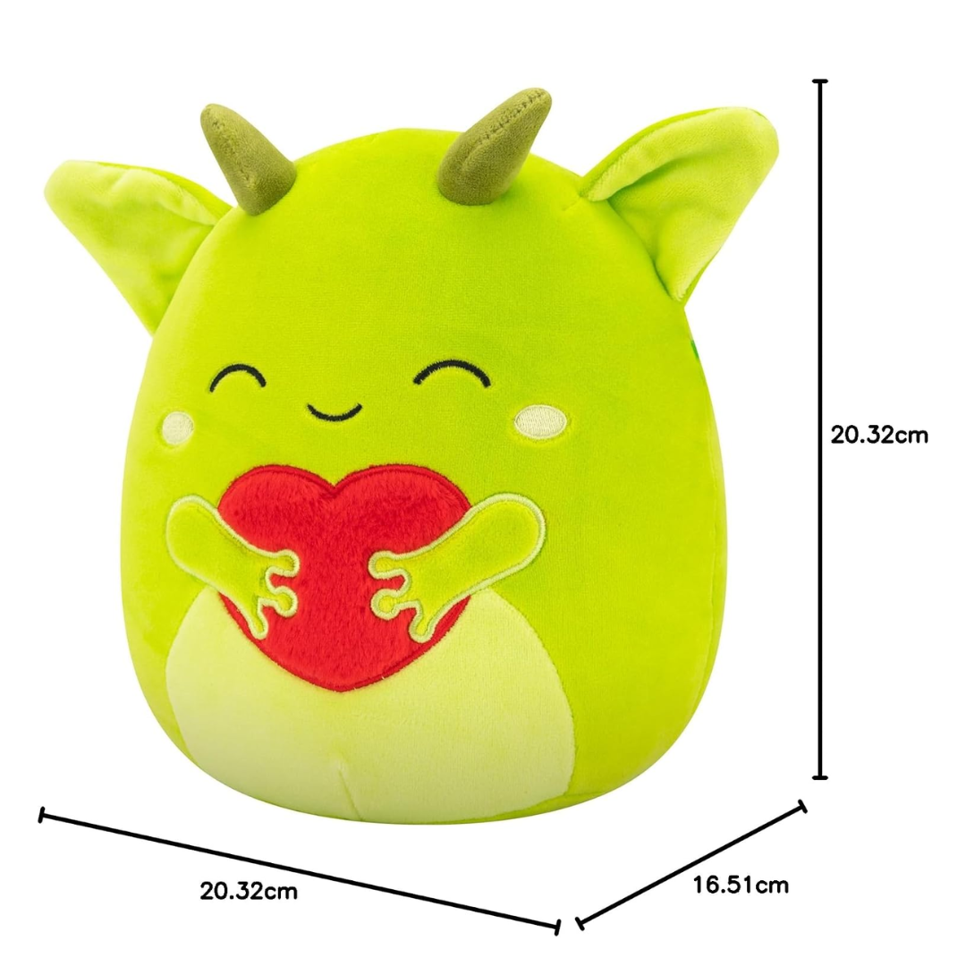 Medium Plush Squishmallows 12” -(Fitzy - Green Goblin W/Closed Eyes Holding Fuzzy Heart)