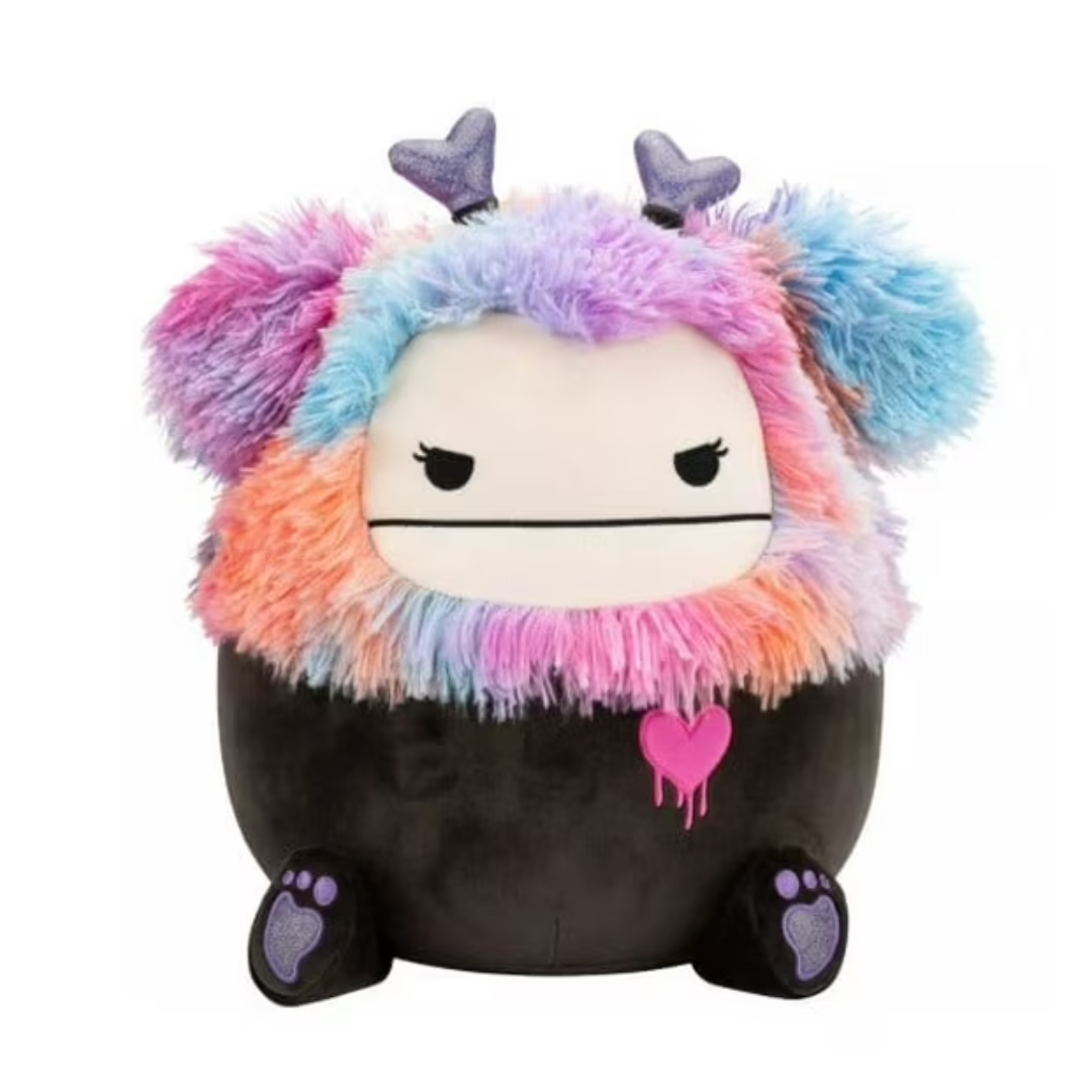 Medium Plush Squishmallows 12” -(Frumpy - Girly Goth Black Bigfoot W/Heart Headband And Mischievous Eyes)