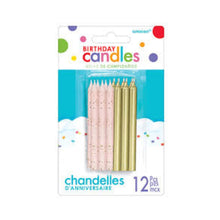 Gold & Pink Glitter & Metallic Candles - 12 Pcs