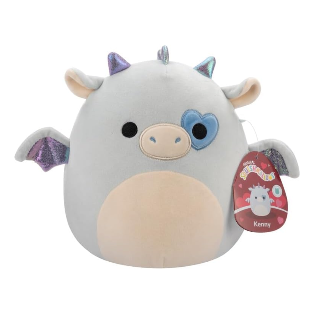 Medium Plush Squishmallows 12” -(Kenny - Light Blue Dragon W/Heart Eyepatch And Sparkle Wings)