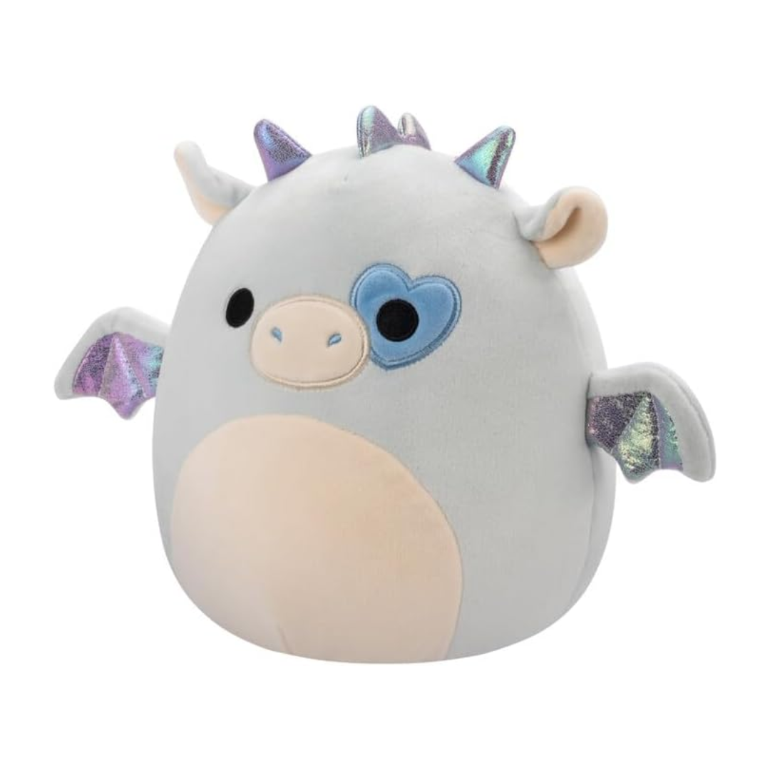 Medium Plush Squishmallows 12” -(Kenny - Light Blue Dragon W/Heart Eyepatch And Sparkle Wings)