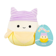 Little Plush Squishmallows 5” -Junie - Yellow Banana W/Purple Striped Cat Beanie