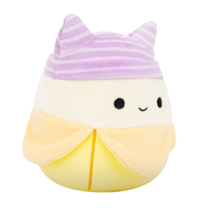Little Plush Squishmallows 5” -Junie - Yellow Banana W/Purple Striped Cat Beanie