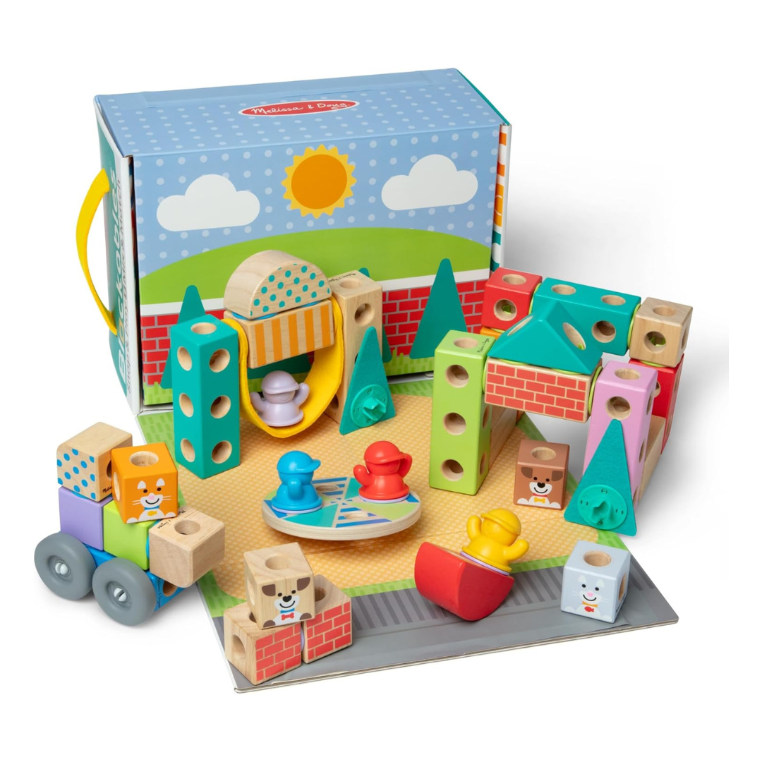Melissa & Doug Blockables Wooden Block Play Set Snap & Play 73 Pc.