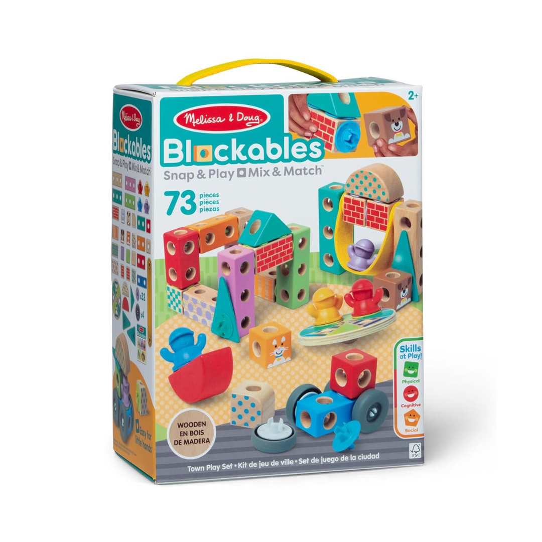 Melissa & Doug Blockables Wooden Block Play Set Snap & Play 73 Pc.