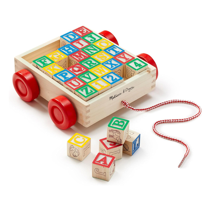 Melissa & Doug Classic ABC Wooden Block Cart With 30 Alphabet Blocks