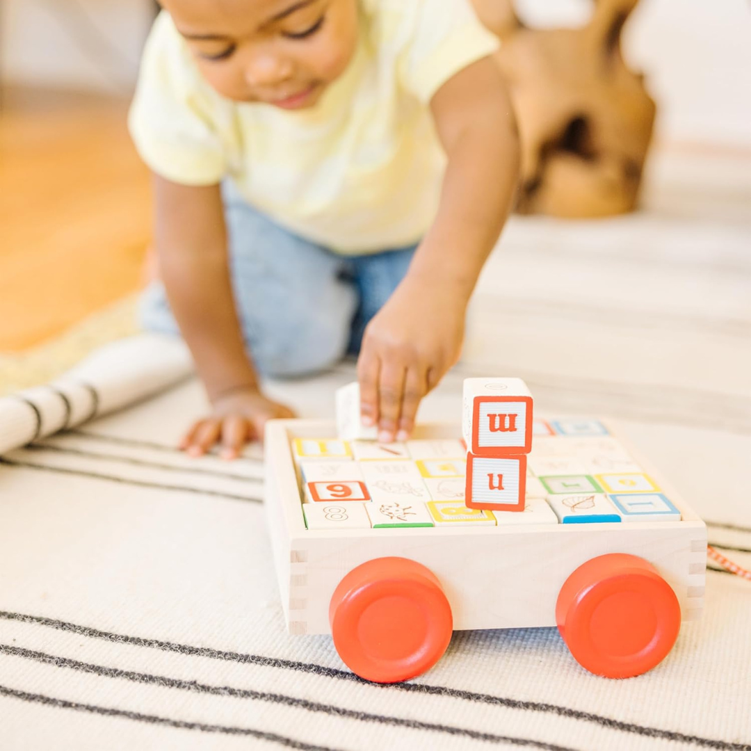 Melissa & Doug Classic ABC Wooden Block Cart With 30 Alphabet Blocks
