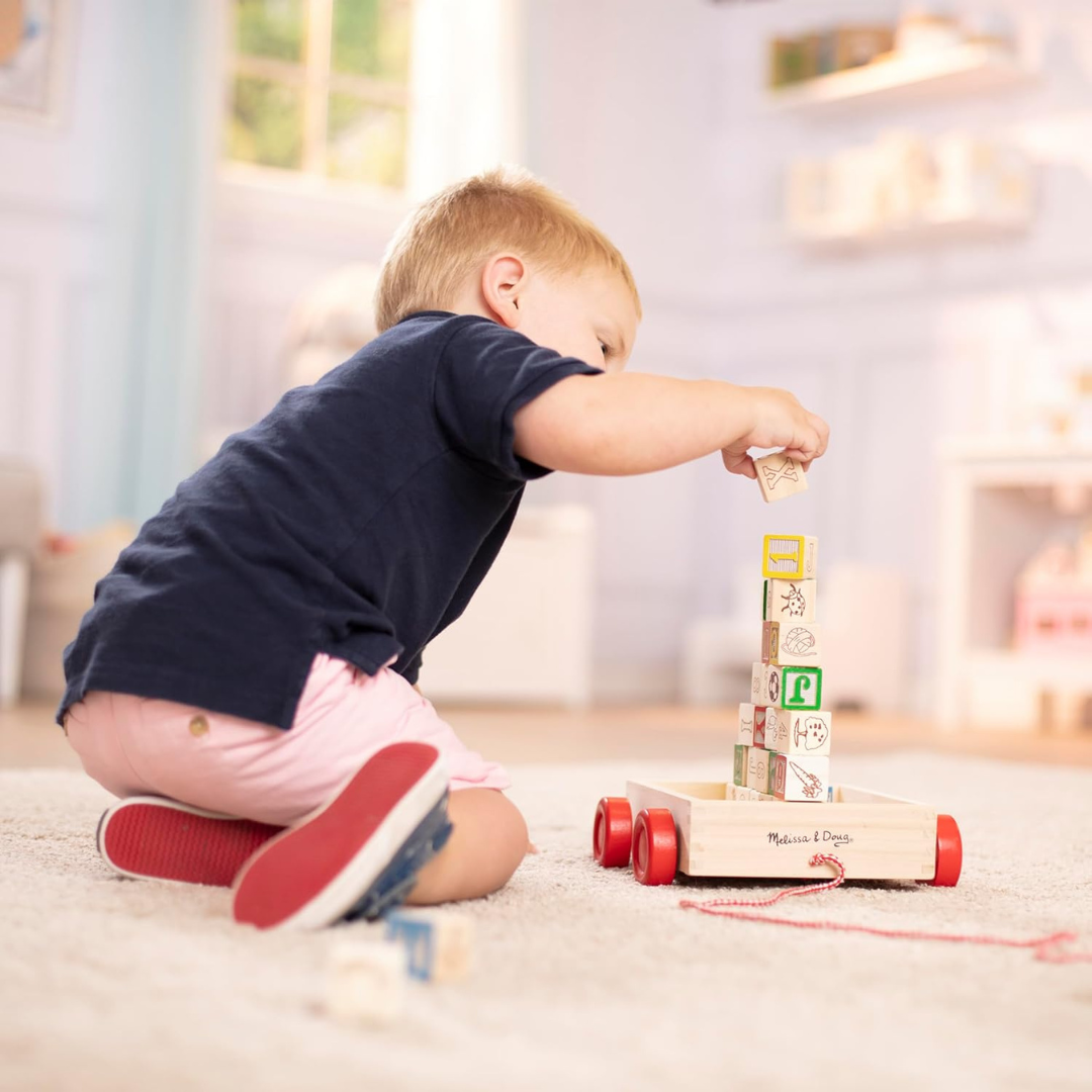 Melissa & Doug Classic ABC Wooden Block Cart With 30 Alphabet Blocks