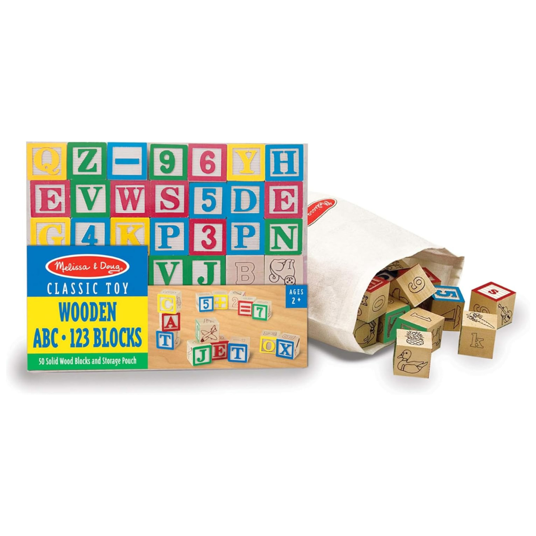 Melissa & Doug Deluxe Wooden ABC/123 1-Inch Blocks Set with Storage Pouch (50 pcs)