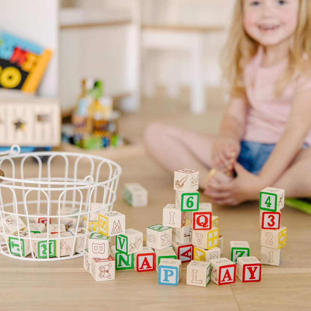 Melissa & Doug Deluxe Wooden ABC/123 1-Inch Blocks Set with Storage Pouch (50 pcs)