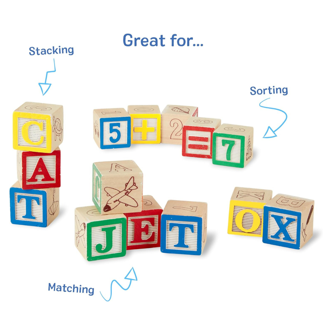 Melissa & Doug Deluxe Wooden ABC/123 1-Inch Blocks Set with Storage Pouch (50 pcs)