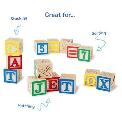 Melissa & Doug Deluxe Wooden ABC/123 1-Inch Blocks Set with Storage Pouch (50 pcs)