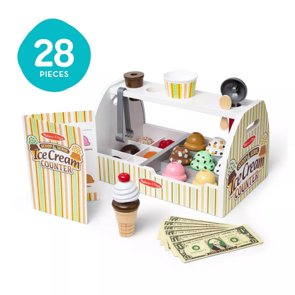 Melissa & Doug Wooden Scoop and Serve Ice Cream Counter With Play Food and Accessories