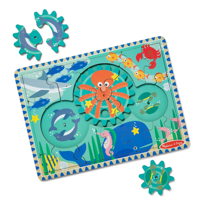 Melissa & Doug Wooden Underwater Jigsaw Spinning Gear Puzzle