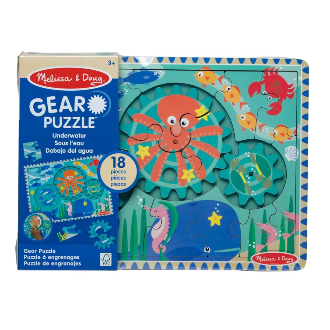 Melissa & Doug Wooden Underwater Jigsaw Spinning Gear Puzzle