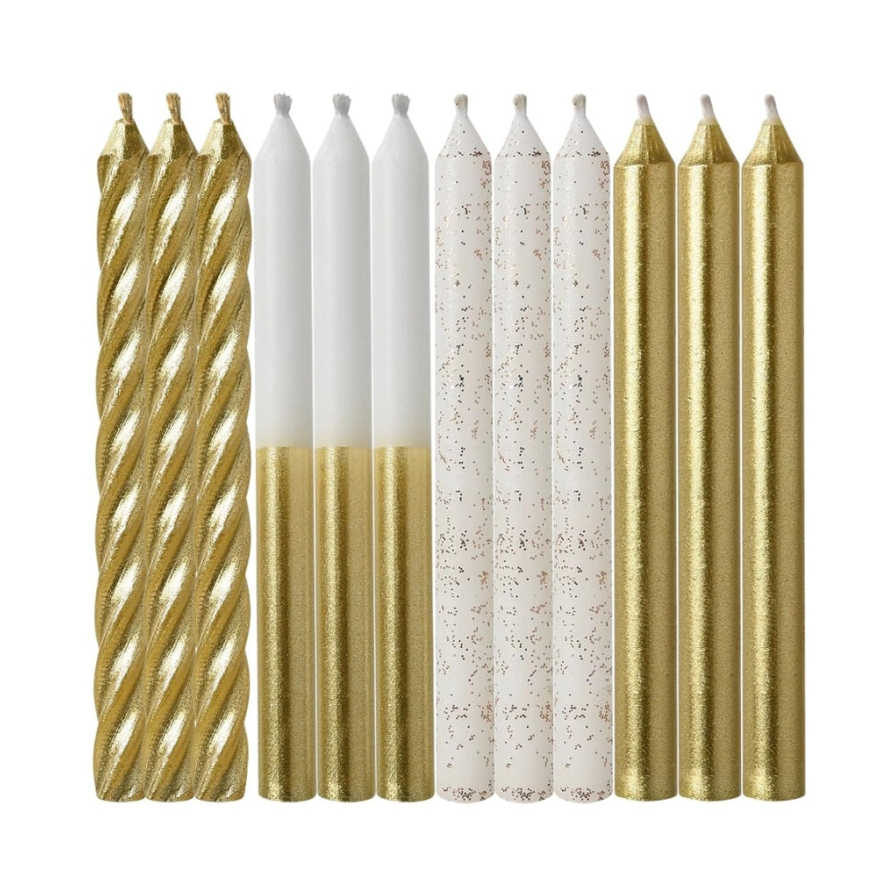 Metallic & Glitter Mix Candles 3 Inch - Gold 12 Pcs - 1