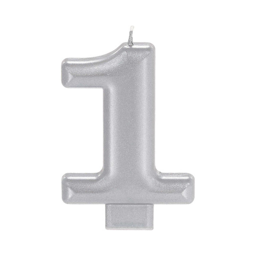 Number 1 Silver Numeral Metallic Candle