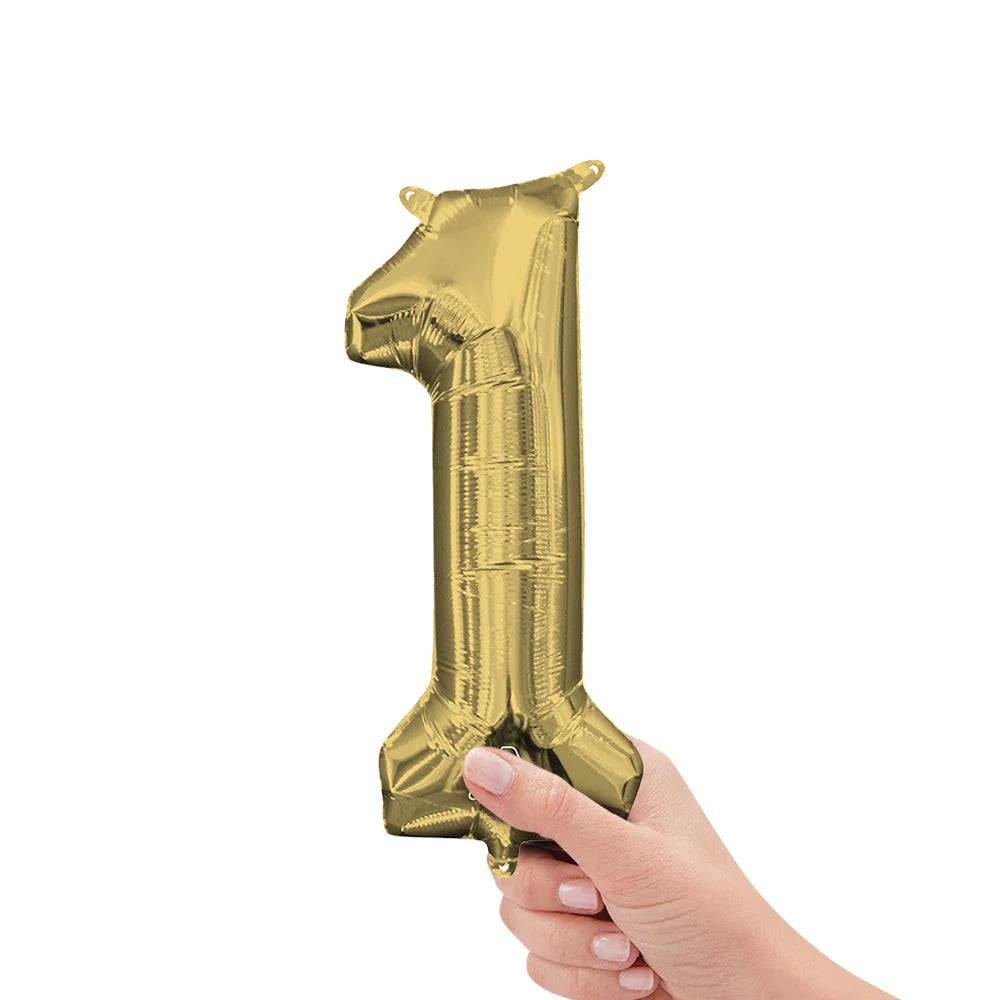 Number 1 White Gold Mini Foil Balloon - 16 Inch