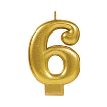 Number 6 Metallic Gold Moulded Candle