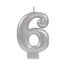 Number 6 Silver Numeral Metallic Candle