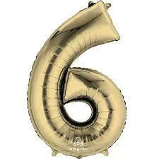Number 6 White Gold Large Foil Balloon - 34 Inch