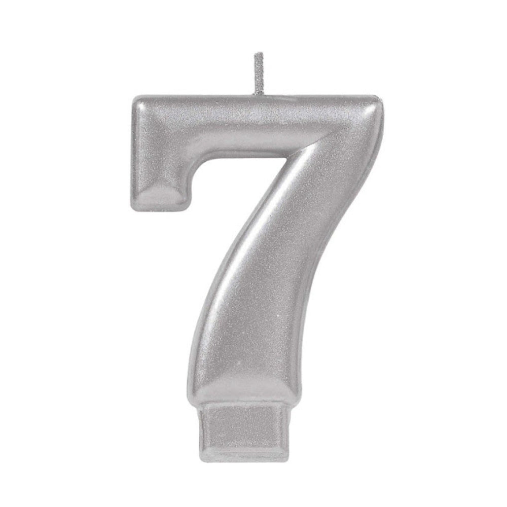 Number 7 Silver Numeral Metallic Candle