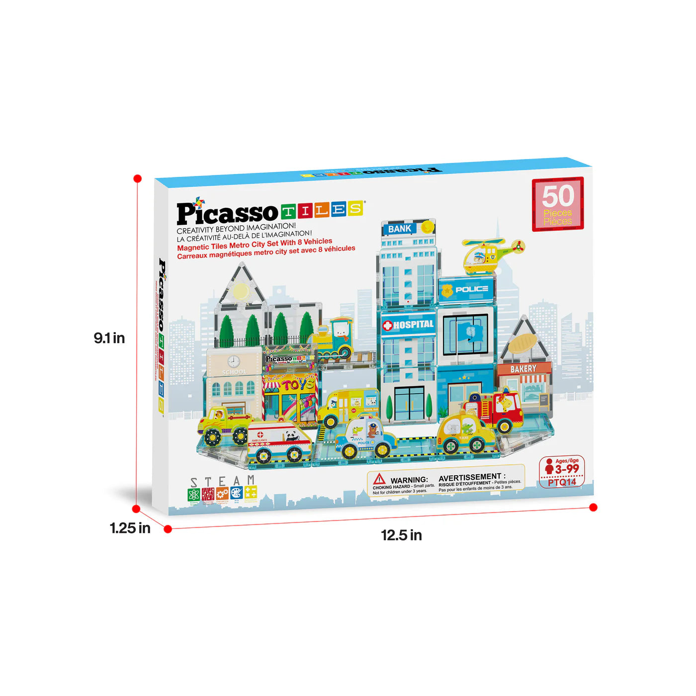 Picasso Tiles  Magnetic Tiles for Kids – Metro City Theme 50PCS STEM Construction Building Blocks1