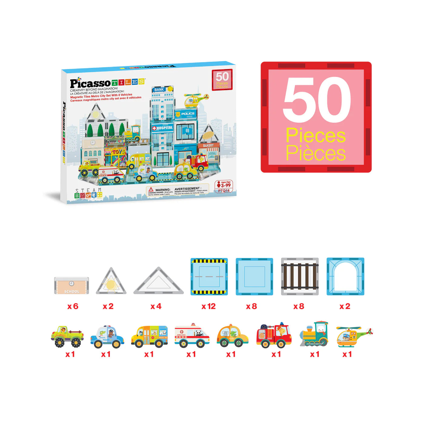 Picasso Tiles  Magnetic Tiles for Kids – Metro City Theme 50PCS STEM Construction Building Blocks 2
