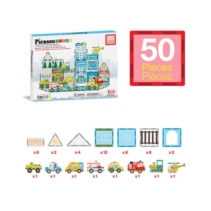 Picasso Tiles  Magnetic Tiles for Kids – Metro City Theme 50PCS STEM Construction Building Blocks 2