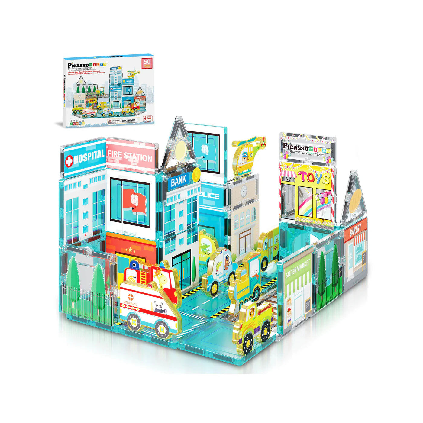Picasso Tiles  Magnetic Tiles for Kids – Metro City Theme 50PCS STEM Construction Building Blocks 3