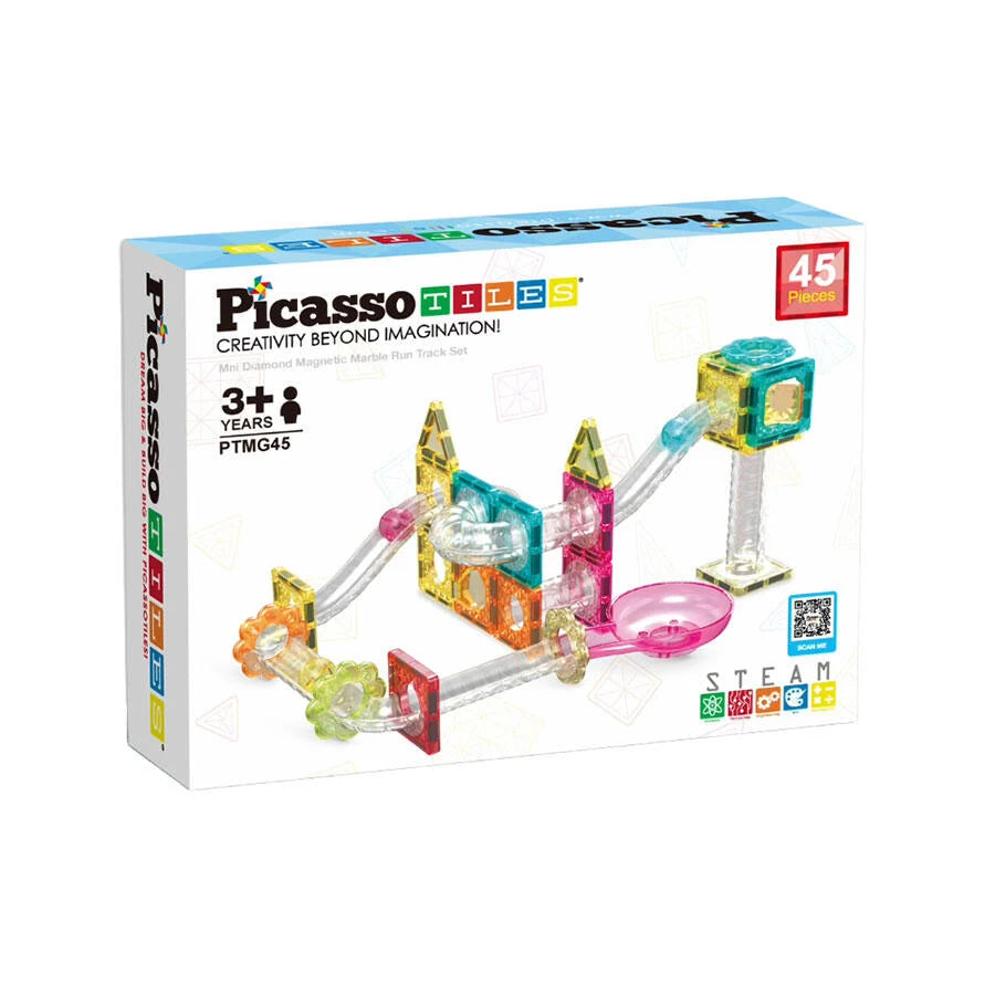 Picasso Tiles Marble Run 45 Piece Travel Size Magnetic Tiles Building Blocks 1