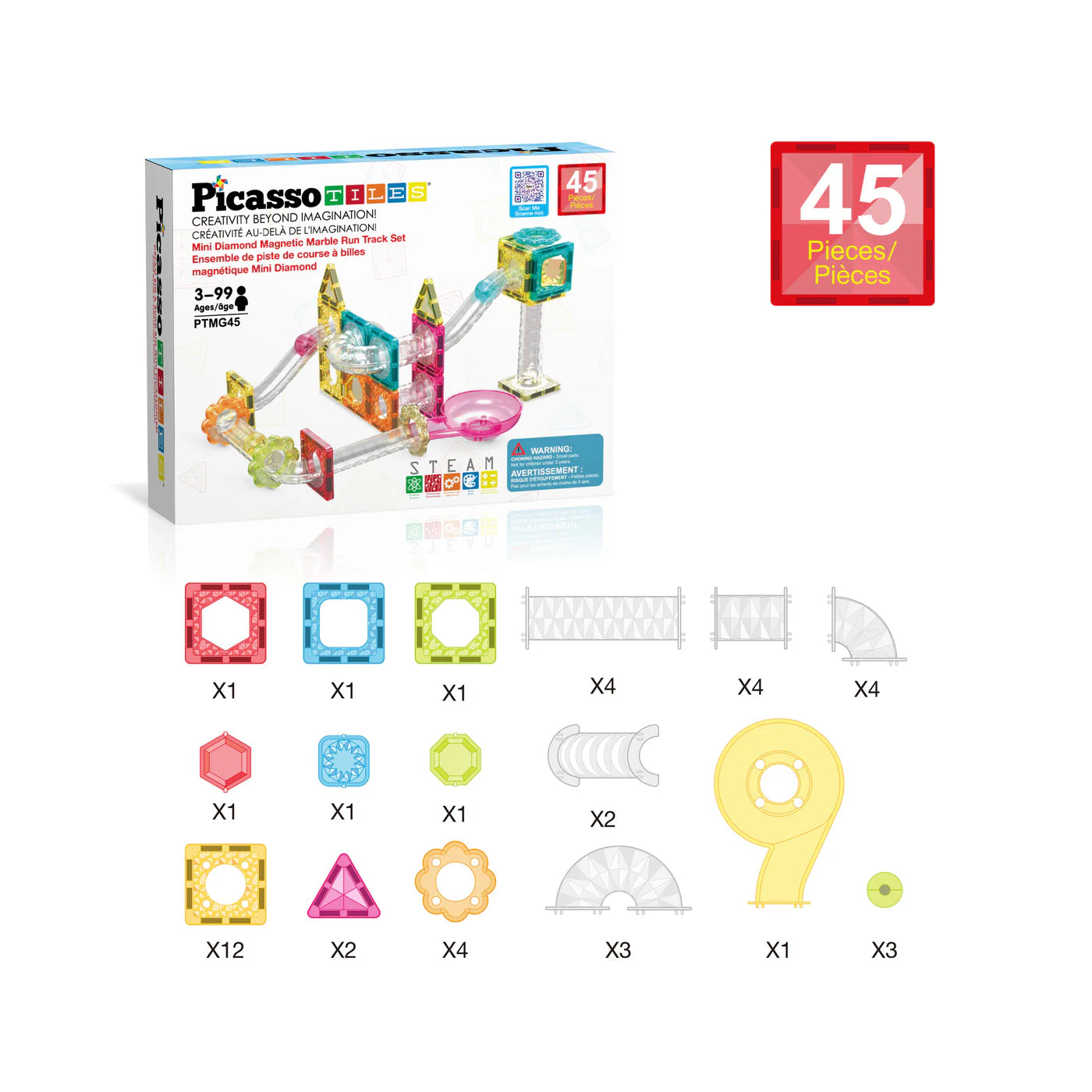 Picasso Tiles Marble Run 45 Piece Travel Size Magnetic Tiles Building Blocks 3